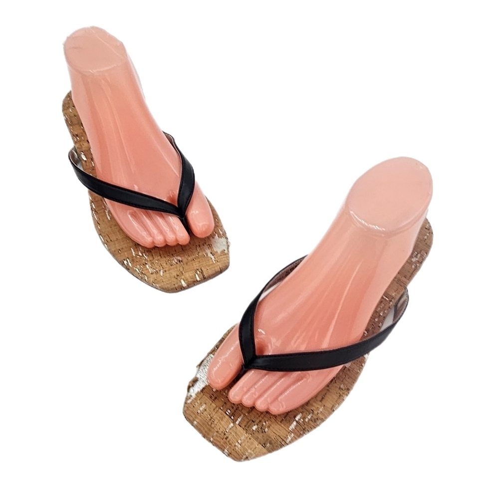 Korks Winnie Flat Flip Flop Sandals Black/Cork Women’s Size 8 Preowned